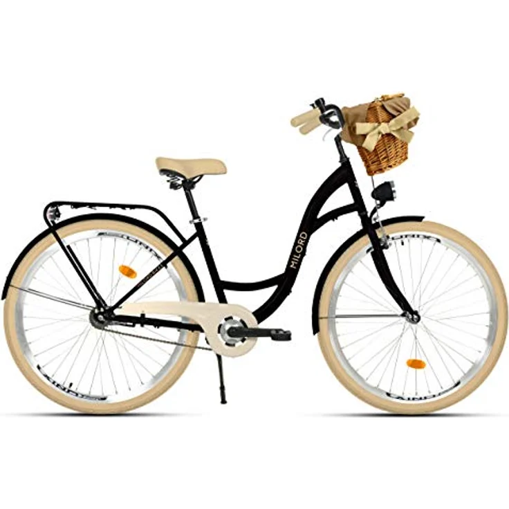 MILORD 28 Zoll 1-Gang Komfort Fahrrad, schwarz und Creme, mit Korb und Rückenträger, Hollandrad, Damenfahrrad, Citybike, Cityrad, Retro, Vintage – Bild 1