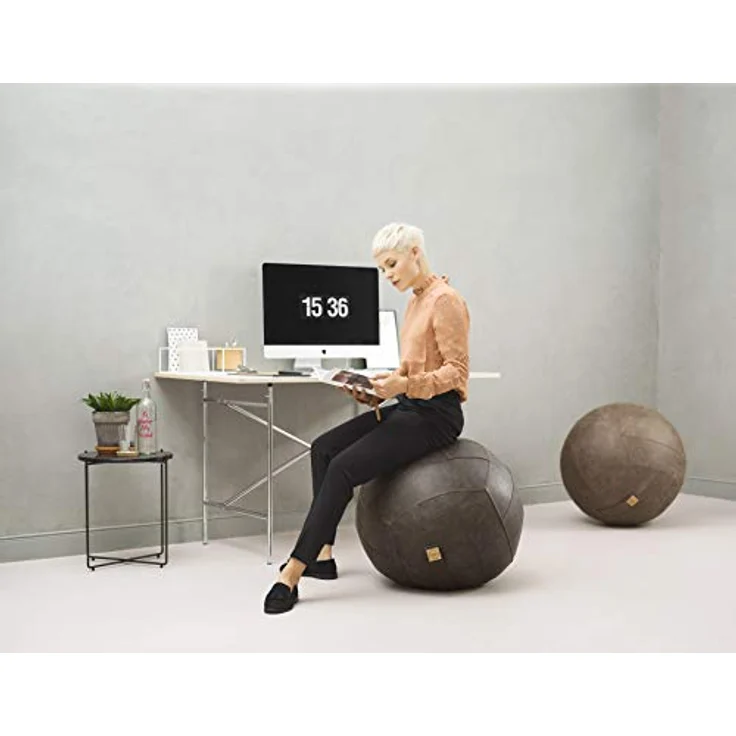 Sitting Ball Frankie Sitzball mit Lederimitat, ergonomisch Sitzen im Büro & Zuhause, 65 cm Ø, Gymnastikball mit Lederhülle, Fitnessball mit Tragegriff, 30°C waschbar, anthrazit – Bild 2