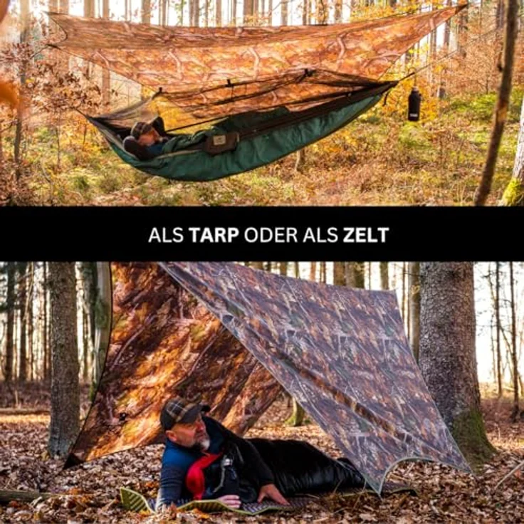 AMAZONAS Traveller Tarp Forest, Ultra-Light Wetterschutz aus Fallschirmseide, 650g, Packmaß 25 x 10 cm, Tarnoptik Blätterwald – Bild 3