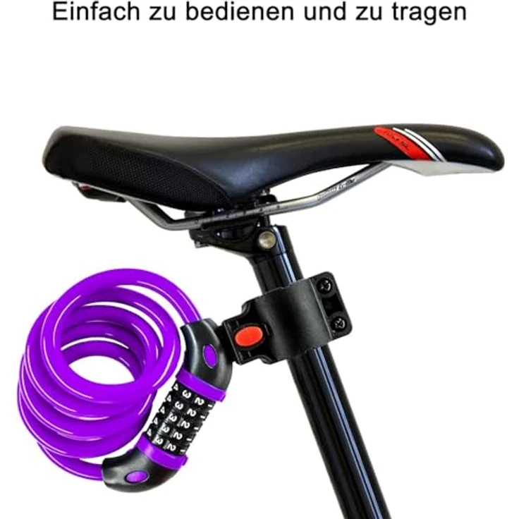 REHKITTZ Fahrradschloss 120cm/12mm Kabelschloss, sehr hohe Sicherheitsstufe mit 5-stelligem Zahlencode und Befestigungsbügel, violett – Bild 2
