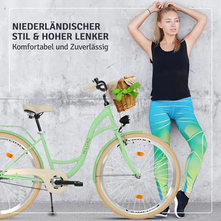 Milordbikes City-Fahrrad, Grün und Creme, 46 cm, Metallrahmen, geeignet für Freizeit und Sport – Bild 4