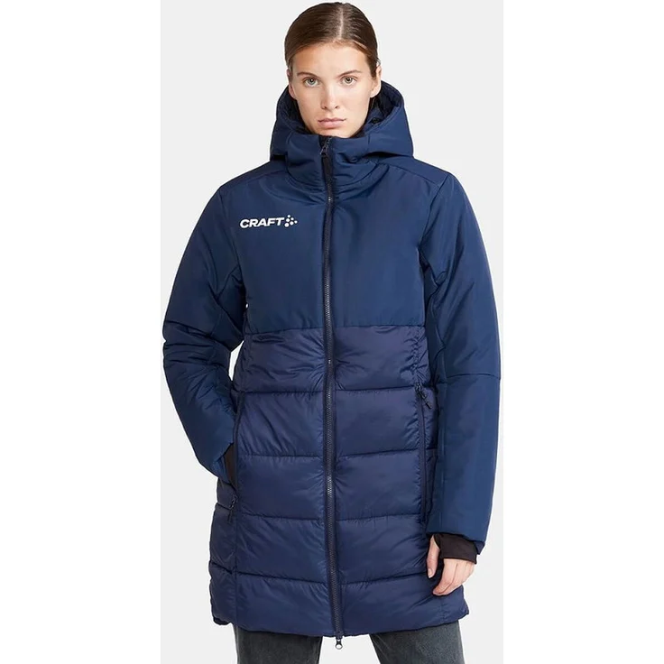 Craft Evolve Isolate Winterjacke/Stadionjacke Damen - Marine, 100% recyceltes Polyamid, Zwei-Wege-Reißverschluss, Kapuze, zwei Seitentaschen