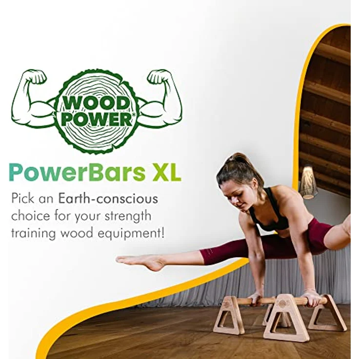 WOODPOWER® PowerBars Holz-Parallettes gelenkschonende Liegestützgriffe, Handstand-Barren & Minibarren, rutschfest für Indoor & Outdoor für Calisthenics, Körpergewichtstraining & Yoga (2 Stück) XL – Bild 2