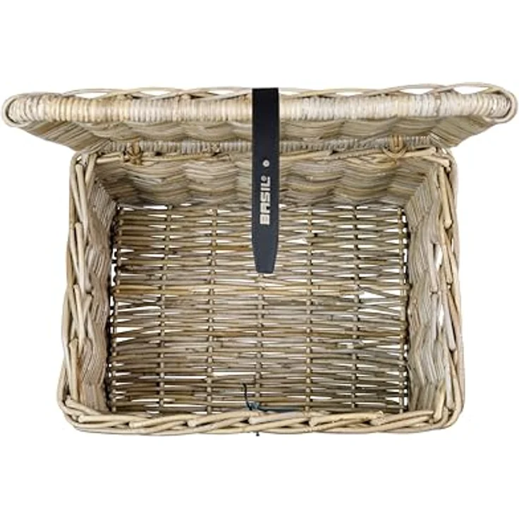 Basil DAX L Rattan Fahrradkorb, Rechteckiger Aufbewahrungskorb mit Deckel und Kunstledergriffen, Grau, Handgeflochten, 30 l Volumen – Bild 4