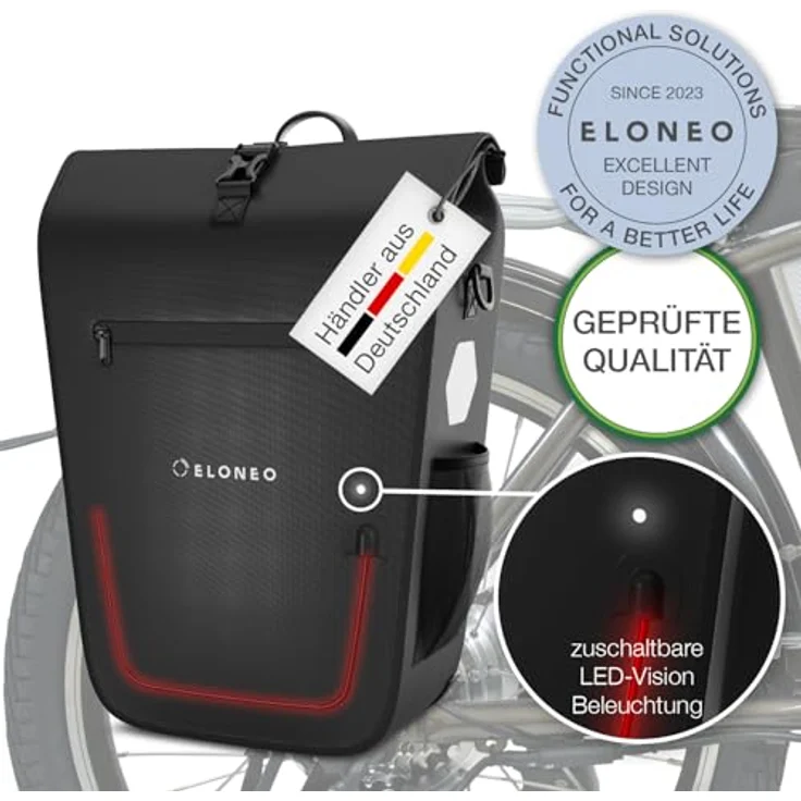 eloneo Fahrradtasche Gepäckträgertasche, wasserdicht mit LED, schwarz – Bild 10