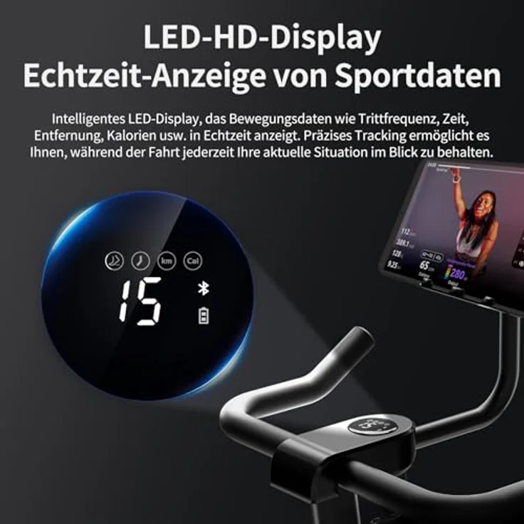 JASPORT C3 Ergometer Heimtrainer Fahrrad, Leises Indoor Fitnessbike mit Magnetischem Widerstand, LCD Display, Kardio Training, Belastbar bis 120 kg, App mit Video-on-Demand-Trainingskursen – Bild 4
