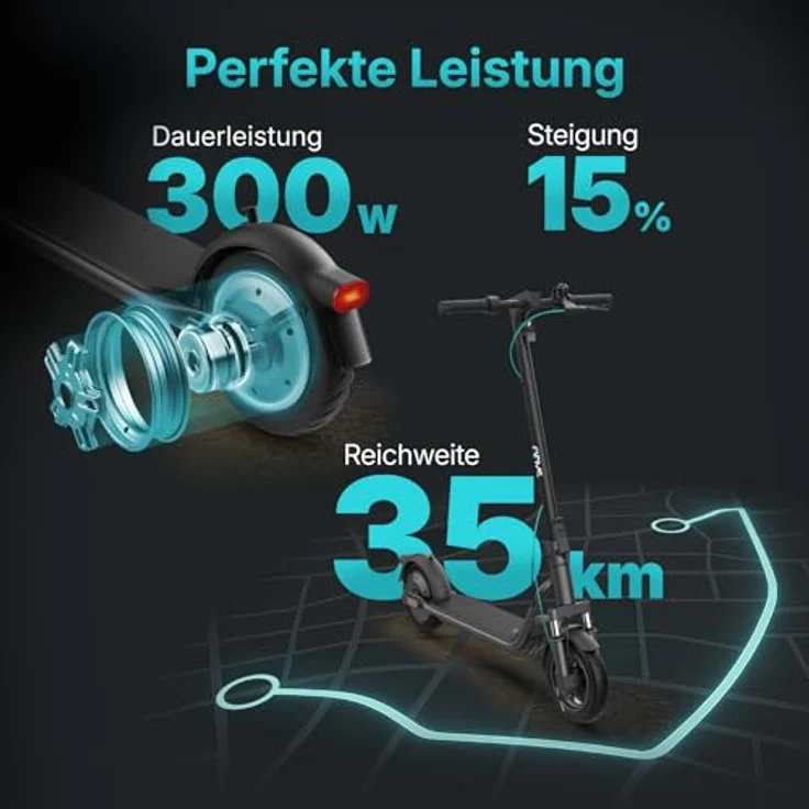 Odys Phi X30, E-Scooter mit Straßenzulassung, max. 20 km/h, 35 km Reichweite, 15% Steigung, 10" Luftreifen, Federung, Display & App – Bild 2