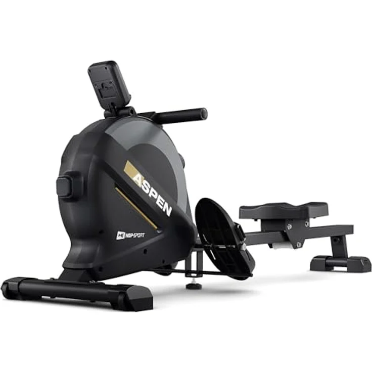 Hop-Sport Rudergerät für zuhause Aspen - Klappbares Rudergerät in Schwarz/Grau/Gold mit Magnetbremssystem, 16 Widerstandsstufen, LCD-Anzeige & Ipad-Halterung, bis 120kg belastbar – Bild 1