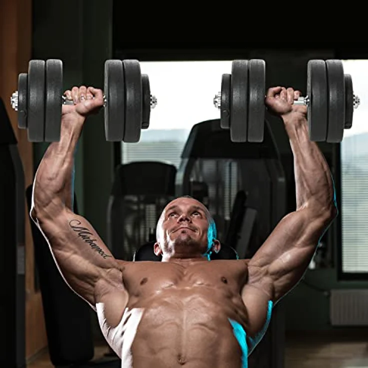 HOMCOM Hantelset 2er Kurzhanteln, 50 kg Kurzhantel Set mit 2 Kurzhantelstangen, 12 Gewichten & 4 Sternverschlüsse, für Krafttraining, Fitness, Stahl, Schwarz – Bild 2