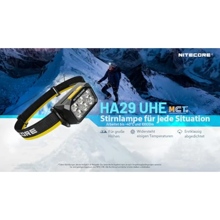 Nitecore HA29 UHE, Stirnlampe mit 1200 Lumen, kältebeständig bis -40°C, USB-C Ladeport, mehrere Leuchtmodi – Bild 2