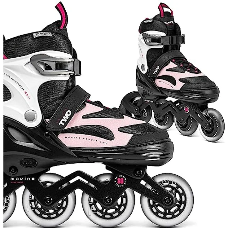 Movino Cruzer Two L, Verstellbare Fitness Inline-skates für Damen, Aluminium-Schiene, 80 mm Rollen, Rosa, ABEC-7 – Bild 1