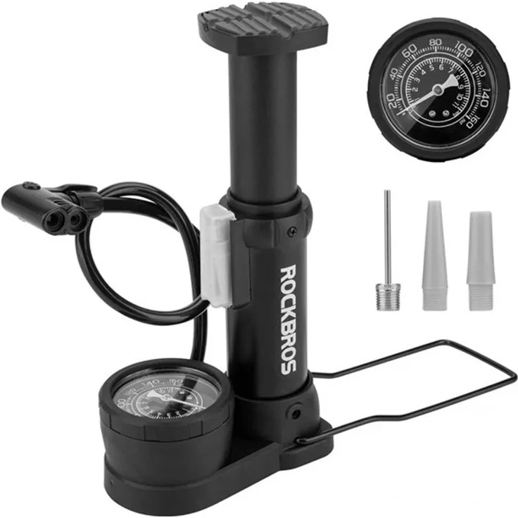 Rockbros 42610002001, Standluftpumpe mit Druckanzeige, dual-head Design für Presta und Schrader, schwarz