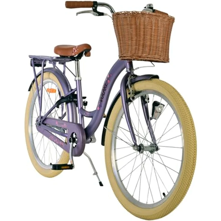 Volare Blossom Kinderfahrrad für Mädchen, 24 Zoll, lila, Vorderradbremsen, praktischer Korb, geschlossener Kettenschutz – Bild 4