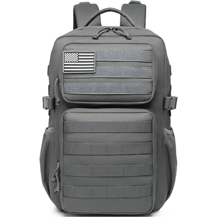 Wotony Militärischer taktischer Rucksack 25L, wasserdichter Tagesrucksack mit Molle-System und Wasserflaschenhalter, Grau – Bild 2