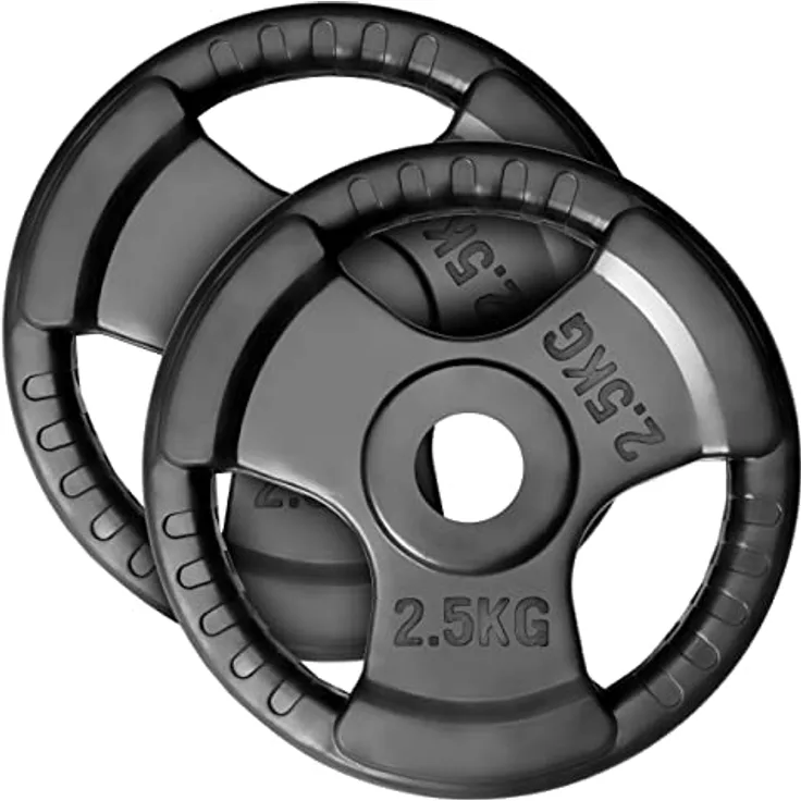 MAXXIVA® Hantelscheiben 2er Set Gewichtsplatte je 2,5 kg Gusseisen Gripper Gummi schwarz 5 kg Fitness Krafttraining Bodybuilding Workout Gewichtheben Reha