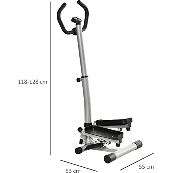 HOMCOM Stepper mit Handgriff Fitness Heimtrainer für Zuhause klein Fitnessgerät für Bein- und Po-Training mit LCD-Bildschirm einstellbare Geschwindigkeit Metall ABS Schwarz+Silber 55 x 53 x 118-128 cm – Bild 3