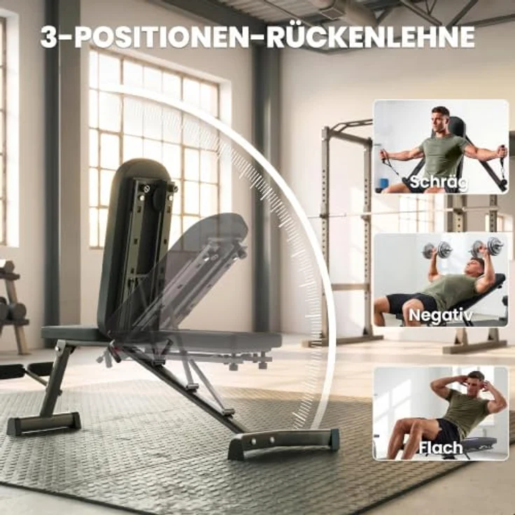 SPORTNOW Hantelbank Klappbar mit Beinstrecker, 300 kg Last, für Ganzkörpertraining mit 3 Rückenlehnen-Positionen, robuster Stahlrahmen – Bild 4
