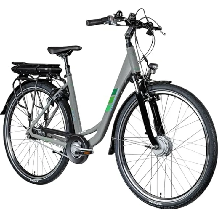 Zündapp E-Bike Z502 City, 28 Zoll, 7-Gang, 522 Wh, grau grün, Aluminium Tiefeinsteiger