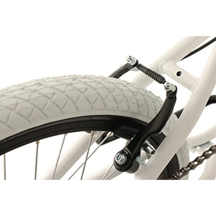 KS Cycling BMX-Rad Fatt, 20 Zoll, 1 Gang, schwarz-weißer Rahmen mit weißen Reifen, 360°-Rotor, inklusive 4 Stahlpegs – Bild 8