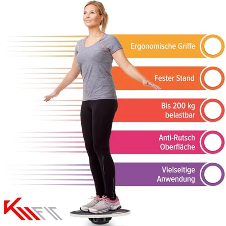 KM-Fit Balance Board rund | Therapie-Kreisel aus Holz | Gleichgewichtstrainer mit Handgriffen | Indoorboard, Wackelbrett für Koordinationstraining | Kraft- & Gleichgewichtstrainer – Bild 2