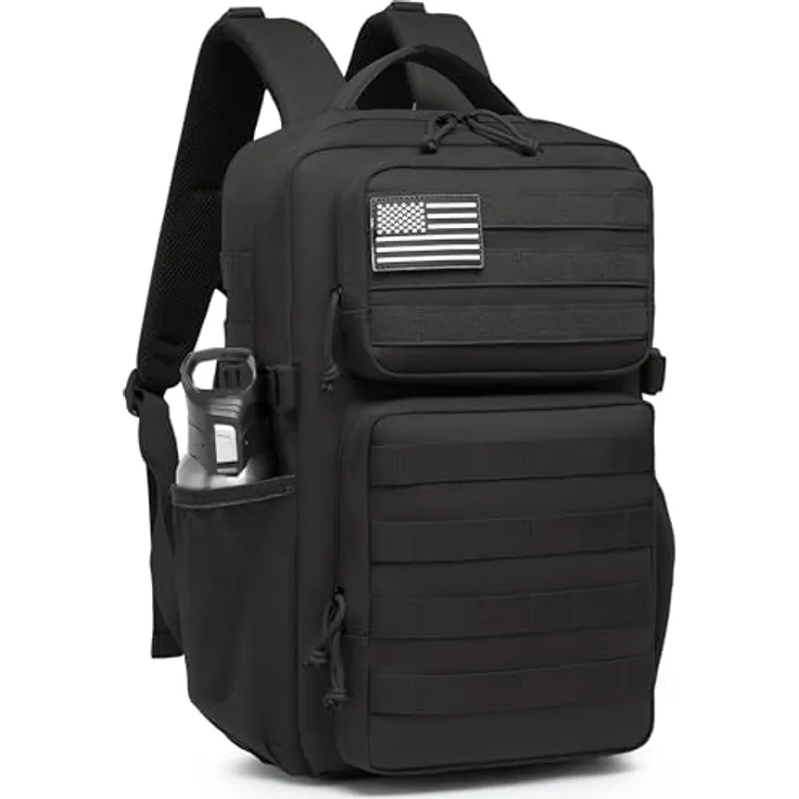 Wotony Militärischer Taktischer Rucksack, Wasserdichter 3-Tage-Assault Pack mit Molle-Tasche und Wasserflaschenhalter, Schwarz, 25L