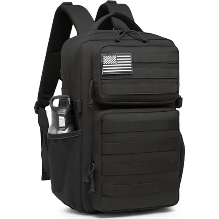 Wotony Militärischer Taktischer Rucksack, Wasserdichter 3-Tage-Assault Pack mit Molle-Tasche und Wasserflaschenhalter, Schwarz, 25L – Bild 1