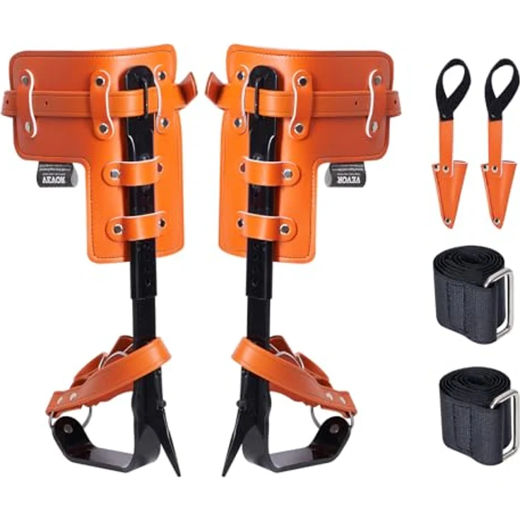 VEVOR Steigeisen Baumklettern, 1 Paar Baumklettern Ausrüstung mit 158 kg Tragkraft, einstellbare Höhe 335,28-431,8 mm, scharfe Stahlspikes und Gurte, Orange – Bild 1