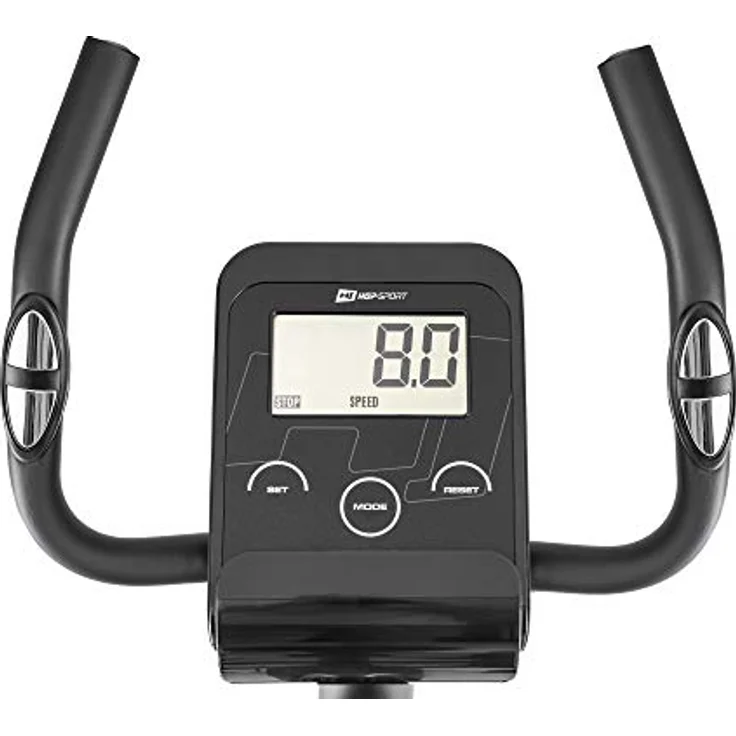 Hop-Sport Spark Heimtrainer Fahrrad - Fitnessgerät für Zuhause mit Pulssensoren & Computer, 8 Widerstandsstufen, Schwungmasse 9 kg - Fitnessbike für EIN max. Nutzergewicht von 120kg Silber – Bild 4