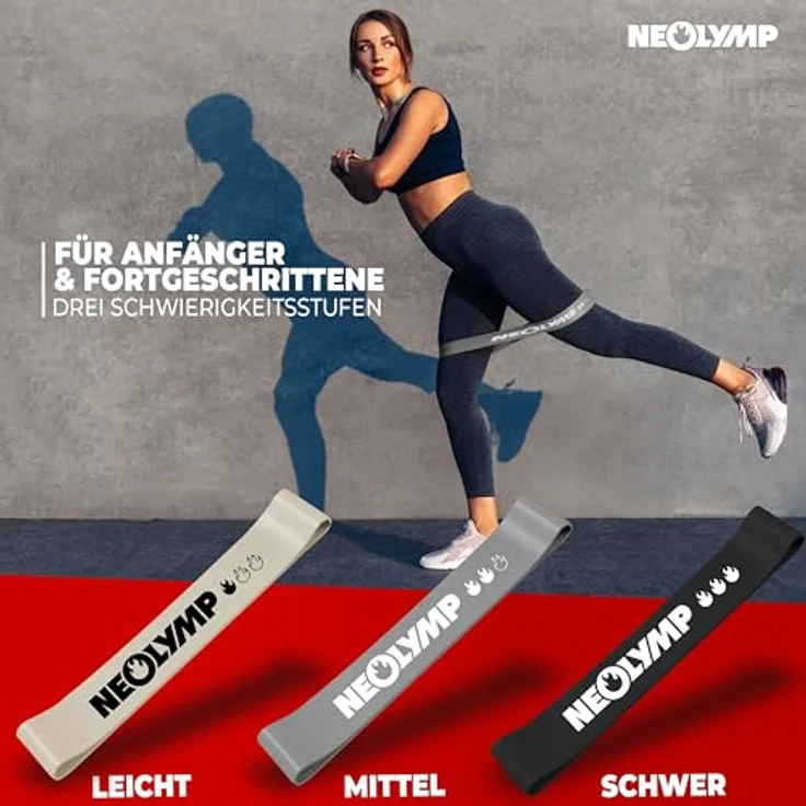 NEOLYMP 3er Fitnessbänder Set aus Naturlatex, reißfest mit Fitness E-Book und Tragebeutel, grau – Bild 2