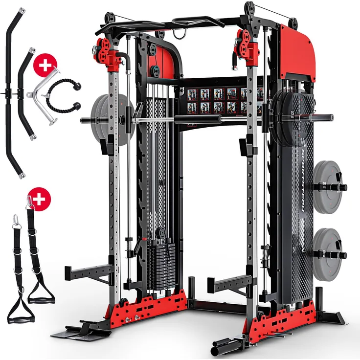 Sportstech SXM200 Smith Machine, Multifunctional Power Rack in Stahlkonstruktion, 140kg Trainingsgewicht
