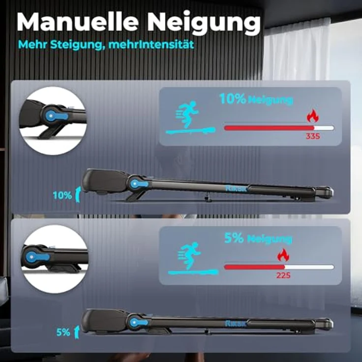 Riksion Laufband Klappbar mit Neigung bis 14 km/h, höhenverstellbare Workstation mit LED-Anzeige, Fernbedienung und App-Steuerung, 100 x 40 cm Walking Pad für Zuhause und Büro – Bild 3