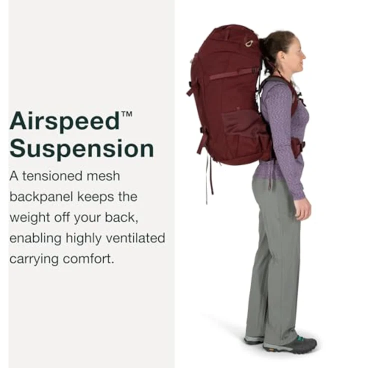 Osprey Europe Damen Fairview Trek 70 Reiseset, Wanderrucksack mit belüftetem Airspeed-Trampolin, integrierter wasserdichter AirCover Reisetasche, blau – Bild 5