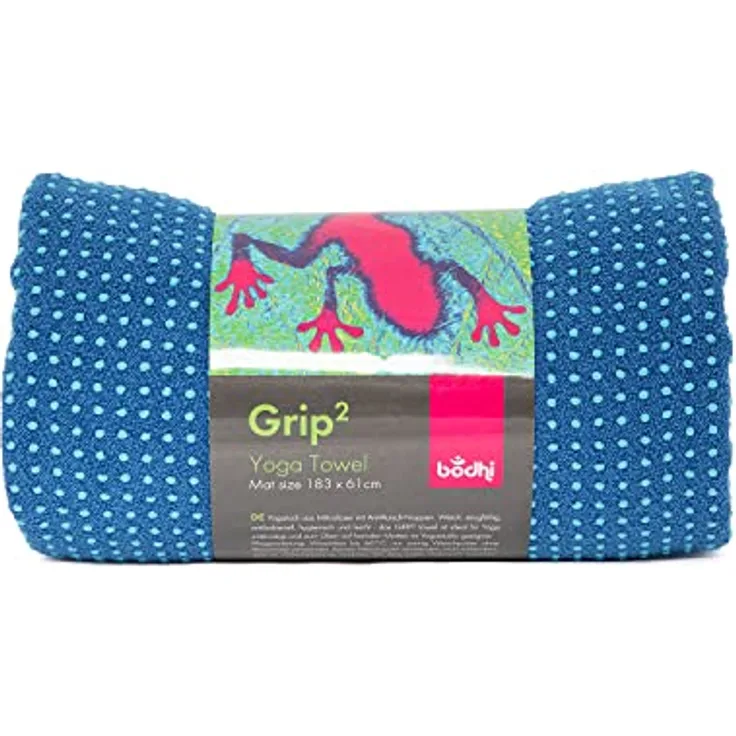 Bodhi GRIP2 Yoga Towel | Rutschfestes Handtuch mit Antirutsch-Noppen (blau/Aqua) | Mikrofaser-Yogatuch ideal für Hot Yoga | Antibakteriell & Hautfreundlich