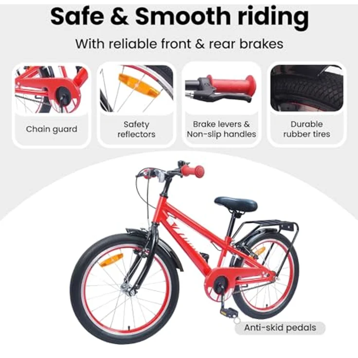 vidaXL Kinderfahrrad 18 Zoll, rot, für 5-7 Jahre, max. Gewicht 50 kg, zerlegt geliefert – Bild 4