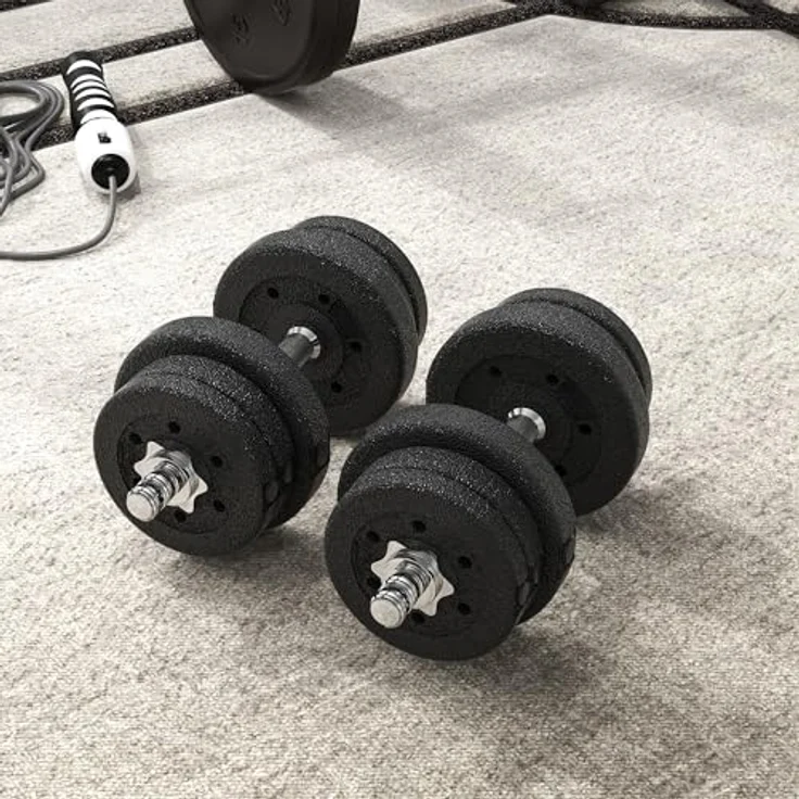 HOMCOM Hantel-Set 25KG, Kurzhantel Set aus Stahl und Kunstleder, Schwarz, für Zuhause und Krafttraining – Bild 8