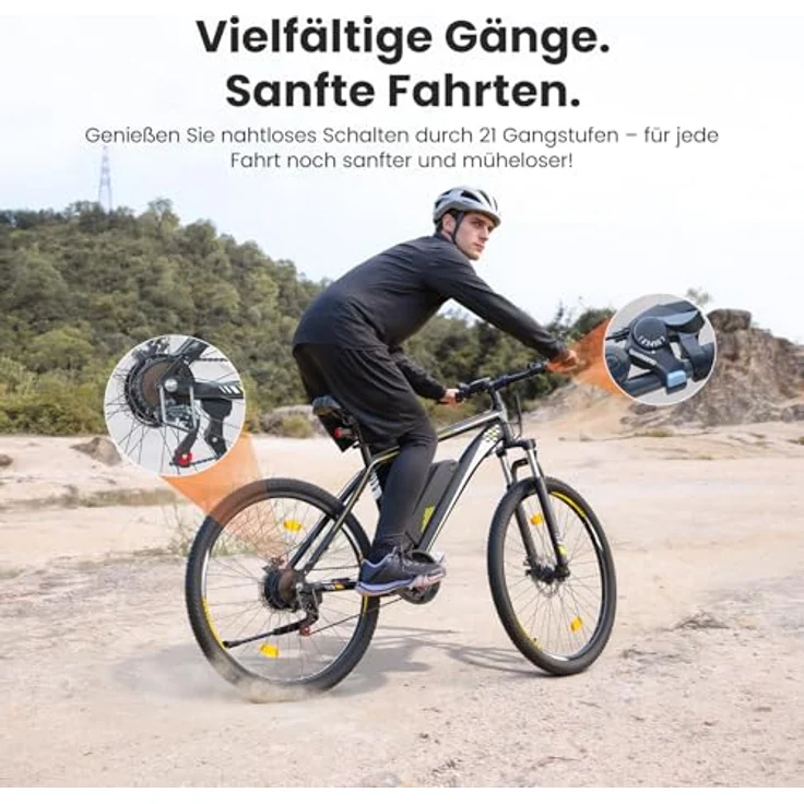 Touroll Foride Vedal 1 E-Bike, 26 Zoll, 250W, 468Wh, Shimano 21-Gang, 65 km Reichweite, IPX4, Schwarz – Bild 4