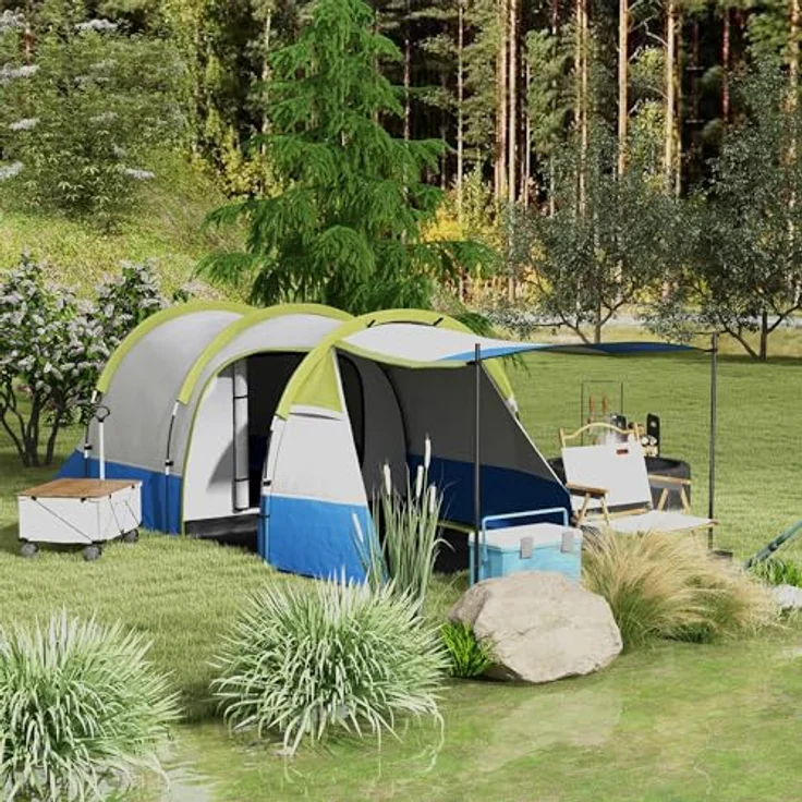 Outsunny Tunnelzelt für 3 Personen, wasserdicht bis 2000mm, mit Lichthaken, Vorzelt und Tragetasche, grün – Bild 2