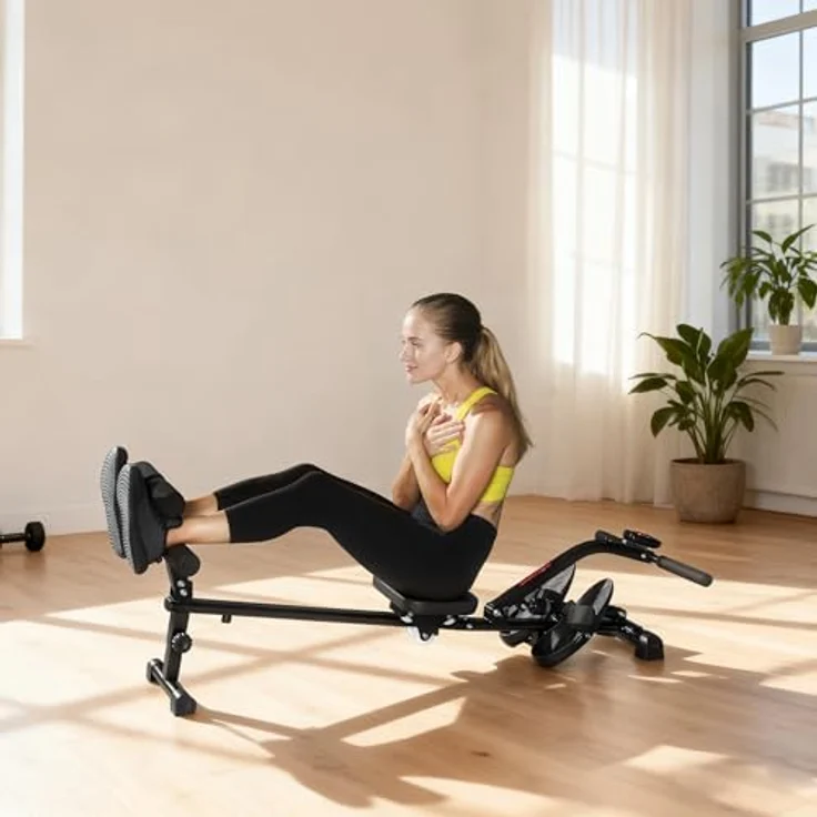 SPORTNOW Rudergerät 2 in 1 mit 12 Widerstandsstufen, LCD-Display und Sit-up-Funktion, schwarzes Heimrudergerät für platzsparendes Training – Bild 9