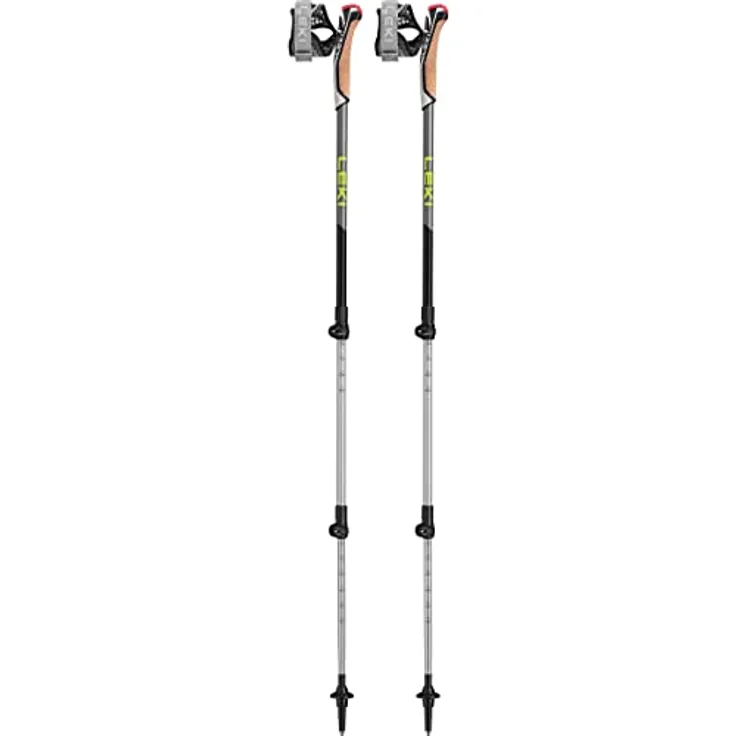 LEKI Traveller Alu Wanderstöcke, Speed Lock 2 Klemmsystem, Trigger Shark 2.0 Griff, Black-Silvergray-Neonyellow, 90-130cm