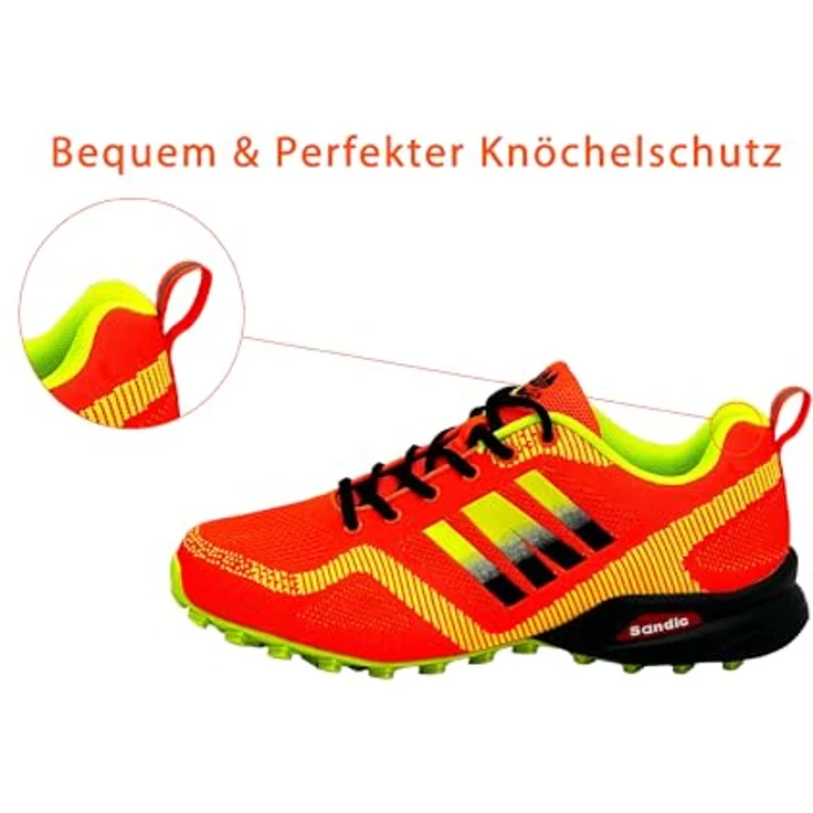 Avior Home Nowalnd Herren Damen Sneaker Runners, Atmungsaktive Sportschuhe mit rutschfester Sohle, Orange/Grün, Größe 42 – Bild 5