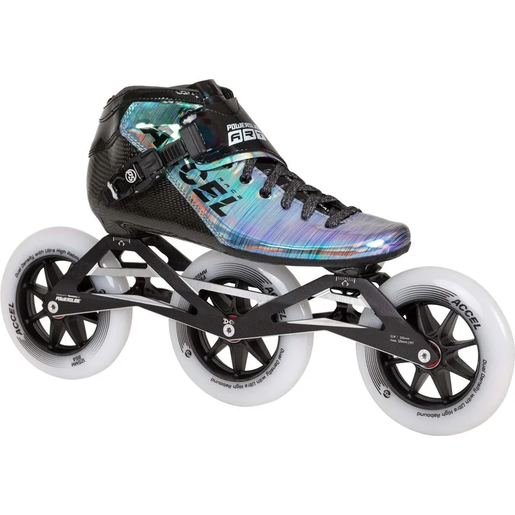 Powerslide Accel Race Reflective 125, Inline Skates, Größe 46, mit 125 mm Rollen und spiegelndem Chrom-Finish