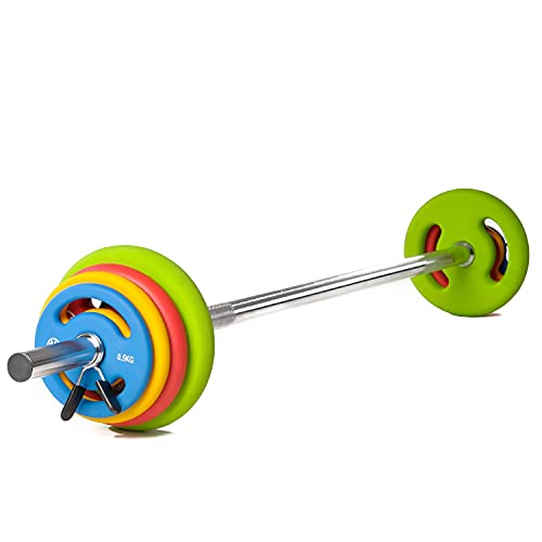 Oliver – Prime Pump Langhantel Set 16kg – Langhantelstange mit 8 Gewichten aus Gusseisen mit Neoprenüberzug – Hantel Set geeignet für Kraftsport, Fitness, Muskelaufbau, Kraftausdauer uvm.