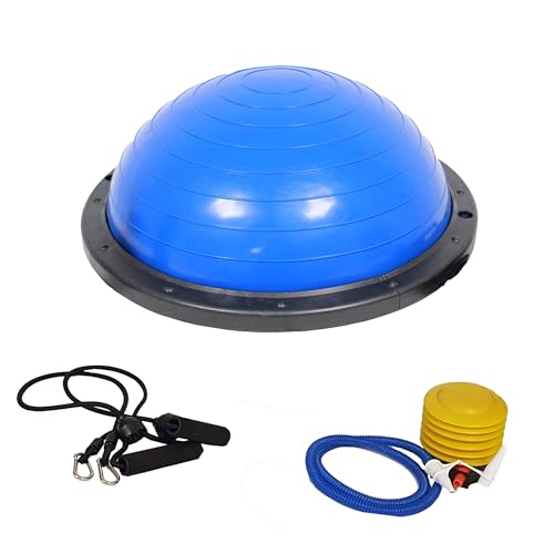 TRUTZHOLM Balancetrainer Yoga Half Ball mit Widerstandsbändern, ø 60cm, blau, max. 158kg belastbar, rutschfest und umkehrbar