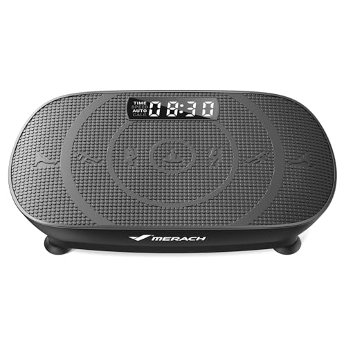 MERACH Vibrationsplatte, Leise und Kompakte Körperformungs- und Entspannungsplatte mit Silikonpad, LED-Display und Fernbedienung (Schwarz)
