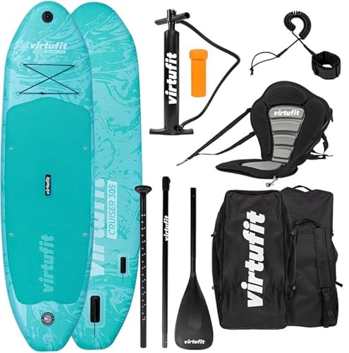 VirtuFit Supboard Cruiser 305, aufblasbares Paddling Board in Türkis mit Kajaksitz, Zubehör und Tragetasche, bis 180 kg belastbar