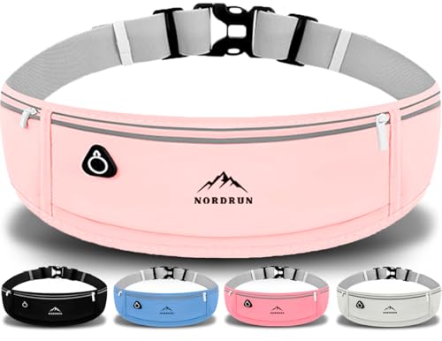 NORDRUN Laufgürtel für alle Handys, verstellbar und wasserdicht mit großer Kapazität, schwarz und rosa