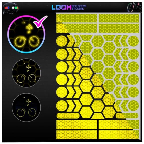 LOOM Fahrrad Reflektoren Aufkleber Set, 67 Stück in Brilliant Fluor Gelb-Grün, Wasserdicht, für Helm, Auto, Anhänger und Schulranzen