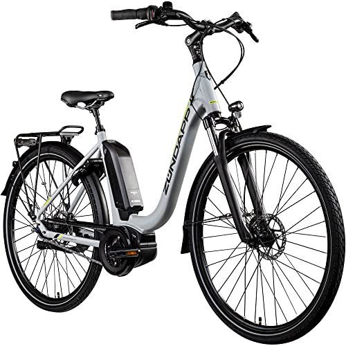 ZÜNDAPP X300 E Bike 28 Zoll Damen Elektrofahrrad mit Mittelmotor und 7 Gang Nabenschaltung, Silber/gelb