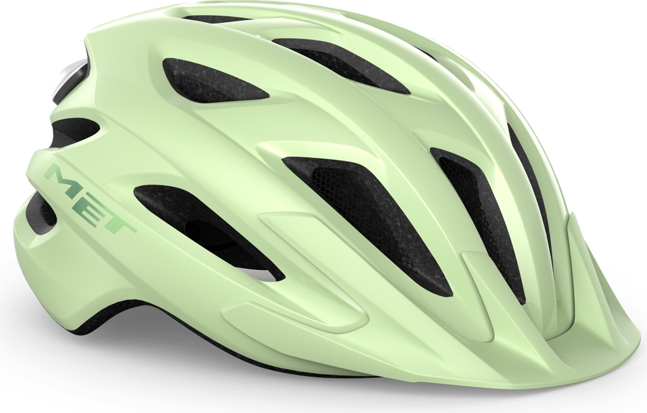 MET Crossover, Fahrradhelm für Urban und Trail, mint glossy, Gr. UN, mit abnehmbarer Frontplatte und LED-Rückleuchte