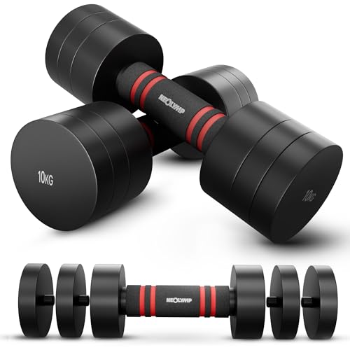 NEOLYMP 2er Set verstellbare Kurzhanteln 3-10 kg, aus massivem Stahl mit rutschfestem Schaumstoffgriff, platzsparendes Hantelset